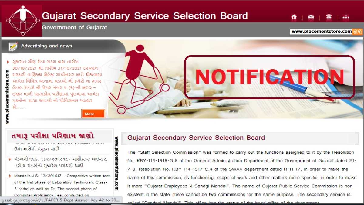 GSSSB - Gujarat Secondary Service Selection Board
